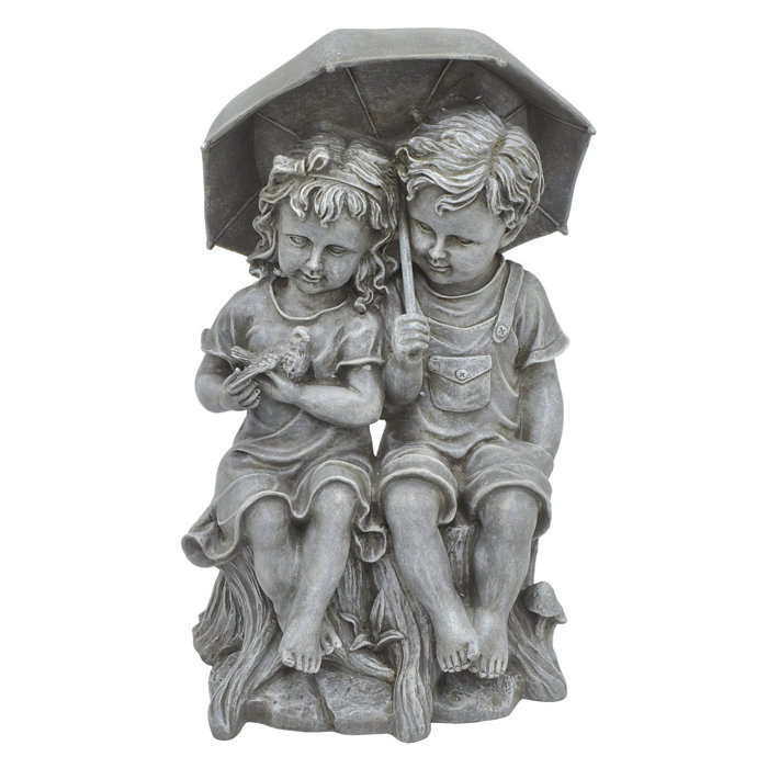 Charlton Home® Boy and Girl Under Umbrella Statue & Reviews Wayfair